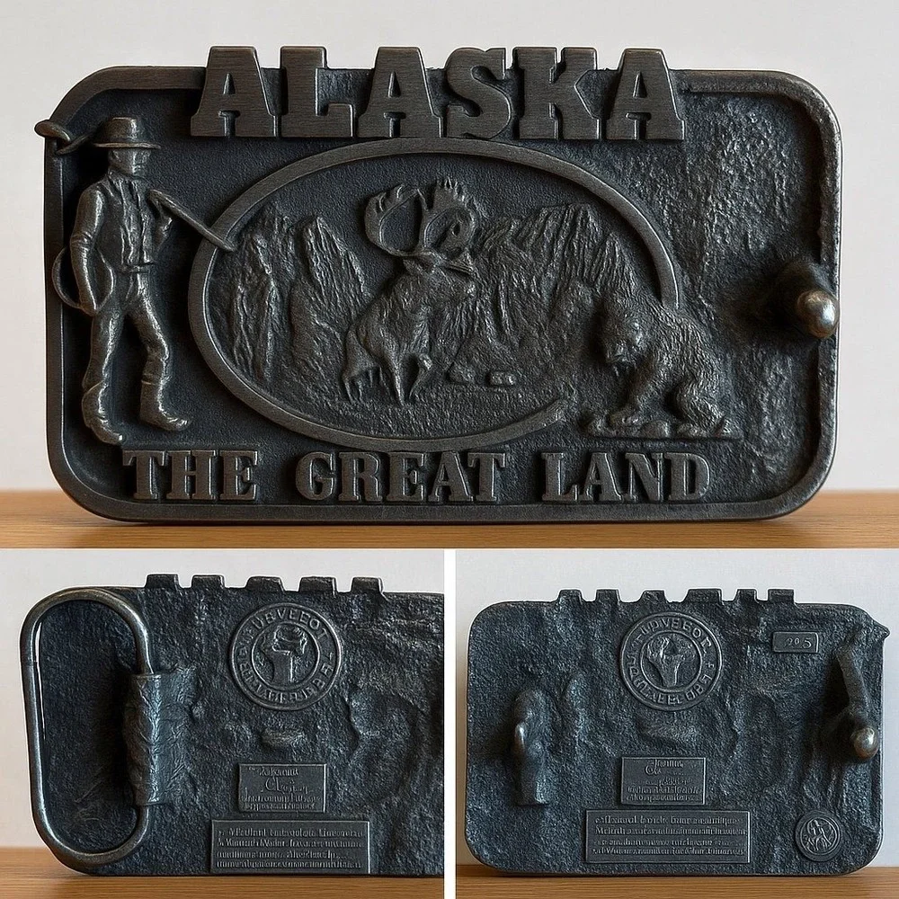 Vintage 1983‎ Siskiyou Buckle Co Alaska The Great Land Belt Buckle Made USA
